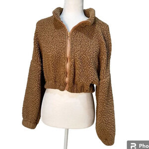ZAFUL Sherpa Faux Fur Cropped Teddy Bomber Jacket - size small